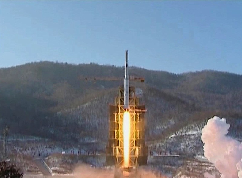 North Korea's Unha-3 rocket lifts off from the Sohae launching station in Tongchang-ri, North Korea, on Wednesday.