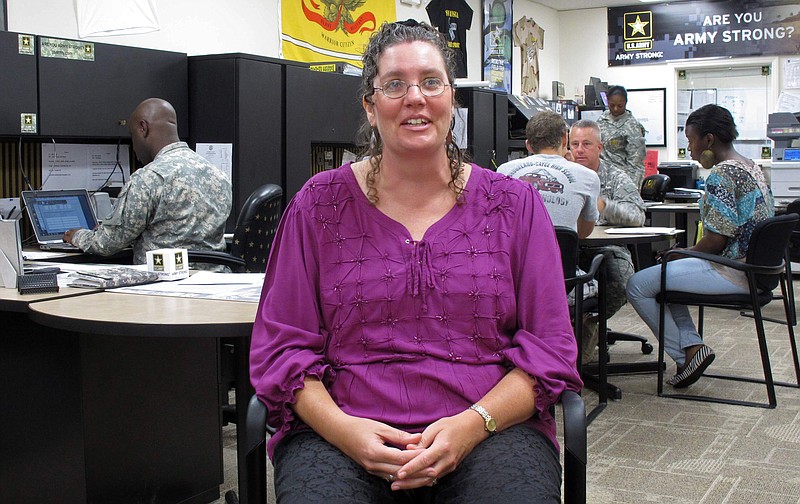 Leslie Ann Sully discusses her years in the active-duty Army, stationed in West Germany, during an interview  in Columbia, S.C. Sully is a civilian who works with the U.S. Army Recruiting Battalion in South Carolina but volunteered to leave the active duty ranks during cutbacks in the 1990s.