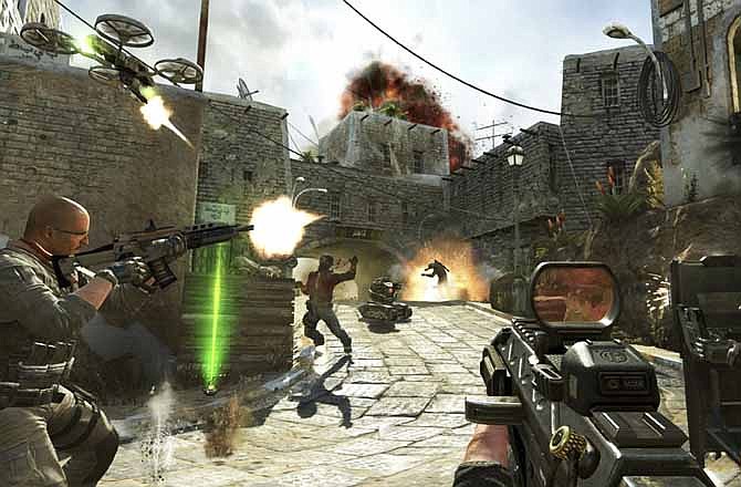 This undated publicity image released by Activision shows soldiers and terrorists battling in the streets of Yemen in a scene from the video game, "Call of Duty: Black Ops II." Video-game violence has come under increased scrutiny after the killing of 26 people, including 20 children, in a Connecticut elementary school last week.