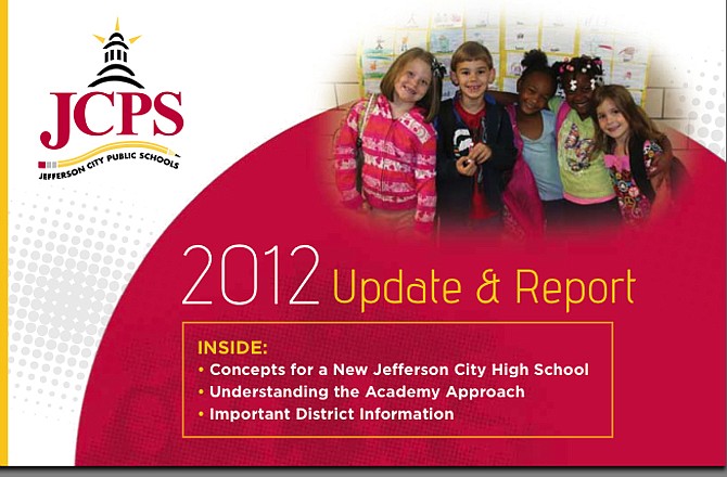 The Jefferson City School District sent out a mass mailing (cover page shown above) to inform the public about the district's plans for constructing a new high school and establishing career-oriented academies.