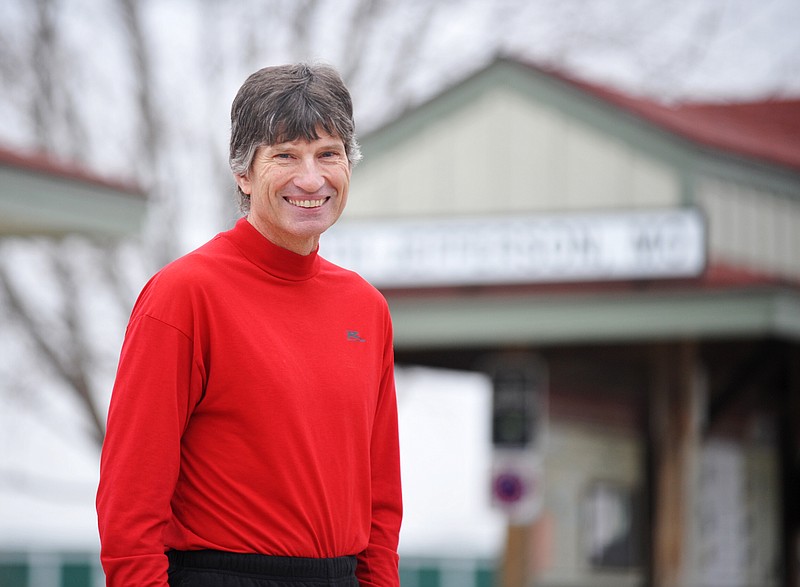 John Weghorst, president of the Roadrunners Club, at the Katy Trail trailhead in North Jefferson City.