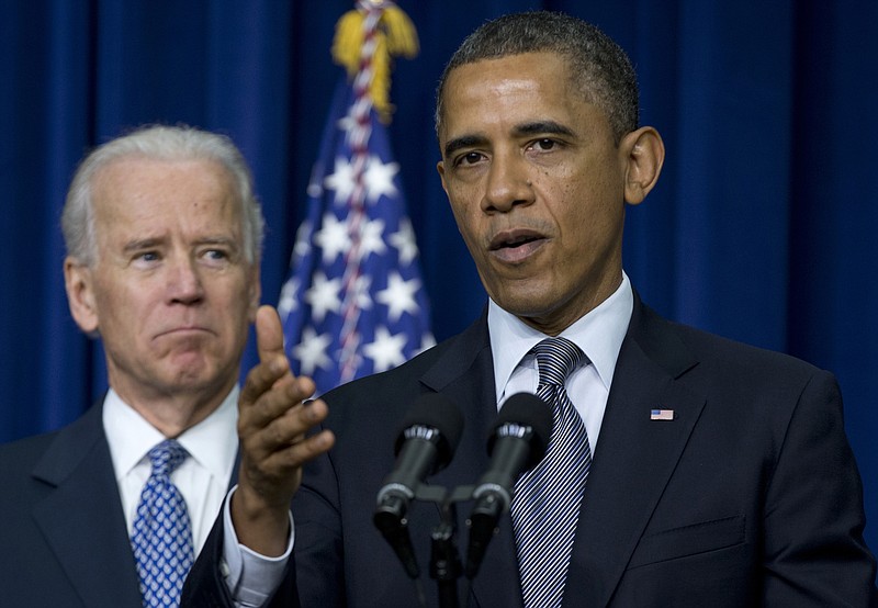 President Barack Obama, accompanied by Vice President Joe Biden, gestures Wednesday as he talks about proposals to reduce gun violence, in the South Court Auditorium at the White House in Washington. Supporters of President Obama's gun control plans are plotting a methodical, state-by-state campaign to try to persuade key lawmakers that it's in their political interest to back new restrictions.