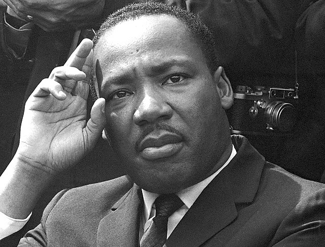 Dr. Martin Luther King Jr. is shown at a 1963 news conference in Birmingham, Ala.