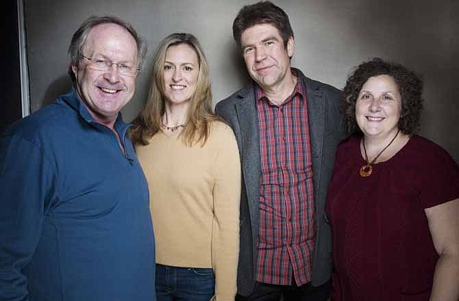 This Jan. 21, 2013 photo shows, from left, ex-CIA Operatives Marty Martin, Nada Bakos, director Greg Barker and ex-CIA Operative Cynthia Storer from the film "Manhunt" during the 2013 Sundance Film Festival at the Fender Music Lodge in Park City, Utah. 