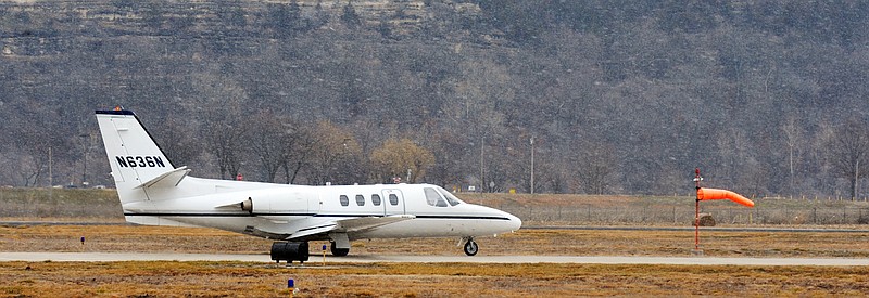 A Cessna Citation 501 is piloted onto the runway in preparation for take-off. According to a recent report, user numbers are up at the Jefferson City Memorial Airport.