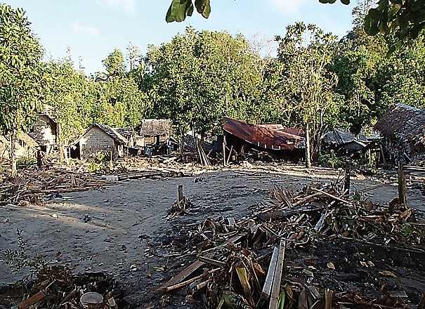 A Venga village lies in ruins after a tsunami Wednesday in the Temotu province, Solomon Islands.