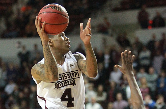 Trivante Bloodman of Mississippi State hits a shot during a game against LSU earlier this month in Starkville, Miss.