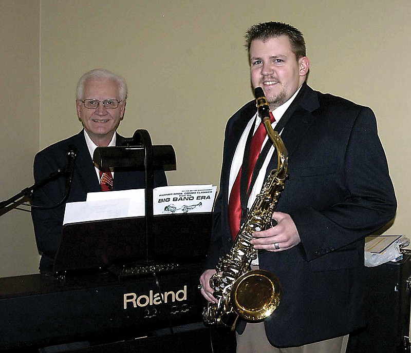 Providing the entertainment at the Finke Theatre fundraiser are pianist Phil Lewis and saxophonist Jacob Hampton.