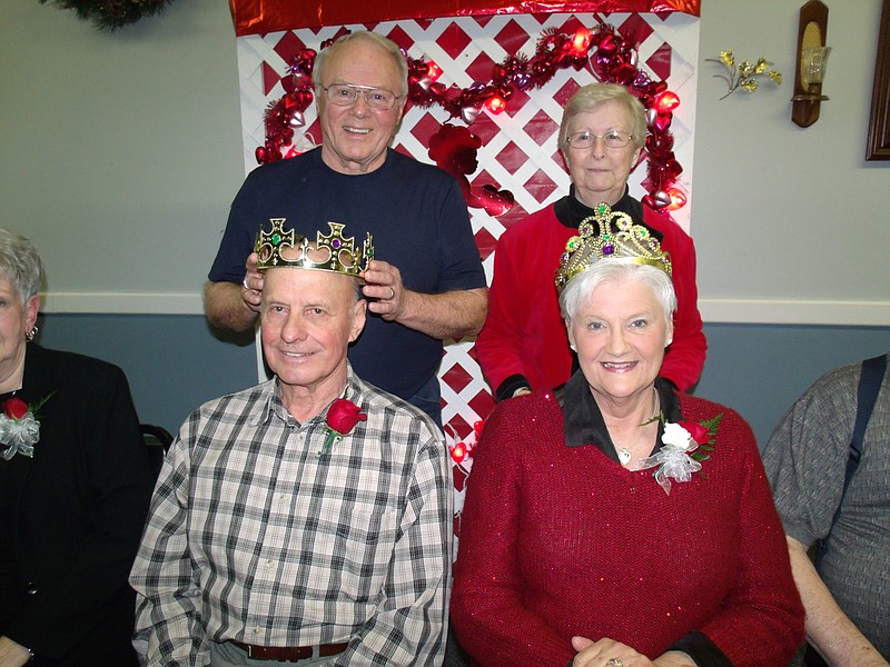 Photo submitted
Jean Endsley and Cecil Knernschield were crowned queen and king at the California Nutrition Center on Saturday evening, Feb. 16, by Bob and Mary Taylor