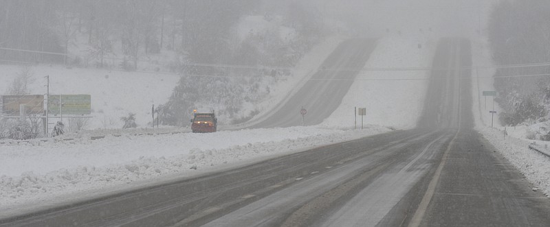 Visibility was very low at times during Tuesday's continual drizzle and occasional winds. Traffic did heed warnings about staying off the roads, and at times there was no traffic except for snow removal crews. Such as on this section of U.S. 54, north of Brazito.