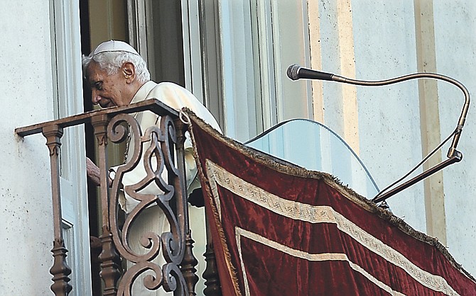 Pope Benedict XVI leaves after greeting the faithful at the papal  summer residence of Castel Gandolfo, the scenic town where he will spend his first post-Vatican days and made his last public blessing as pope.