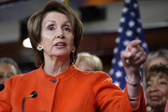 In this Jan. 23, file photo, House Minority Leader Nancy Pelosi  holds a news conference on Capitol Hill in Washington, to discuss the reintroduction of the Violence Against Women Act. 