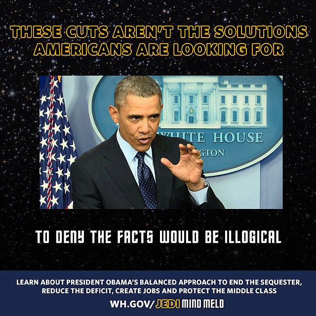 The White House posted this image to its Twitter account, adding some self-deprecating humor to President Obama's "Jedi mind-meld" flub in an attempt to advance his political position.