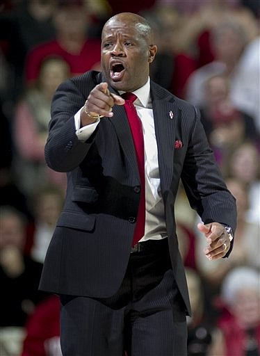 Arkansas head coach Mike Anderson yells instructions during last month's game against Missouri in Fayetteville, Ark. The former Missouri head coach will return to Mizzou Arena tonight as the Razorbacks play the Tigers.