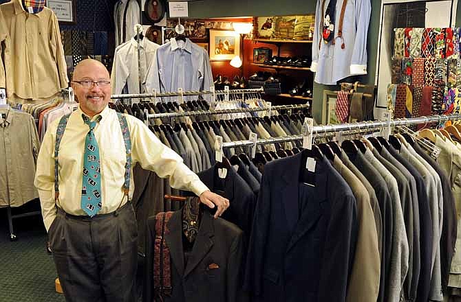 Owner Steve Gilpin stands inside High Handsome, Men's Exchange & Consignment Clothiers, his shop on High Street in downtown Jefferson City.