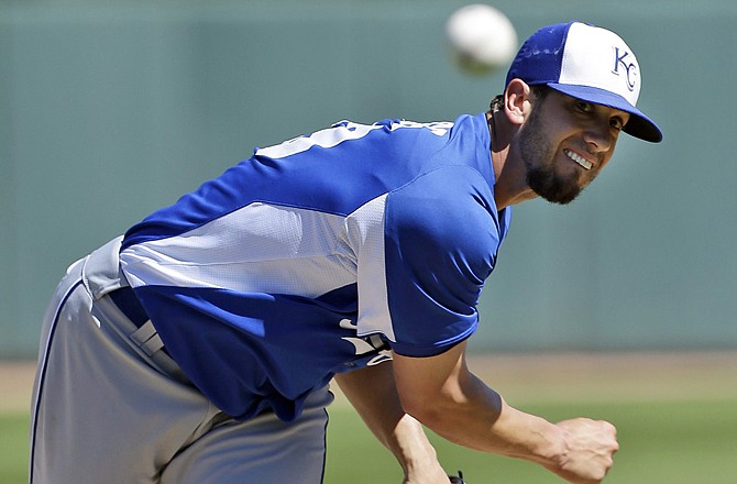 Royals starting pitcher James Shields throws to the Athletics during the second inning of a spring training game Tuesday in Phoenix.