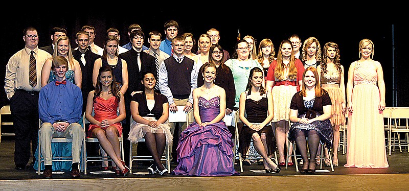 New members inducted into the CHS chapter of the National Honor Society Sunday are, front row, officers, President Alex Davis, Vice President Abby Lueckenotte, Secretary Laymarelis Legon, Treasurer Emily Ziehmer, Historian Regan Downing, Reporter Lauren Heather and members Dylan Albertson, Morgan Bestgen, Ian Brauner, Luke Burger, Meleigha Caudel, Hannah Clutter, Beth Davis, Ashley Douglas, Caitlin Dummermuth, Brandon Embry, Gabriella Fischer, Conner George, Austin Gump, Alexx Lewis, Gerald Lutz, Libby Martin, Miranda Messerli, Caitlin Meyer, Justin Mitchell, Tristan Oppermann, Kylee Ratcliff, Jonathan Trachsel, Erin VanDieren, and John Wolken.
Not present for the induction was Sydney Deeken. Also not pictured with the inductees are Tyler Kirchner, Curtis Fulks and Logan Rowles who are all graduating seniors.