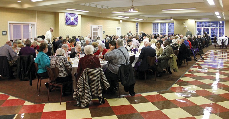 Diners packed into Tucker Dining Hall for a meal of honey cured ham and Kingdom of Callaway Turkey Tuesday for the 108th annual Kingdom of Callaway Supper. This year's guest of honor was Kyle Cave, who told of his upbringing in Callaway County as well as his research in psychology.