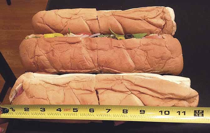 Some customers are upset after measuring Subway's footlong sandwiches and finding they aren't all 12 inches long. But the three we measured in Jefferson City were right on target (even though our tape measurement doesn't look flush at this photo's angle).