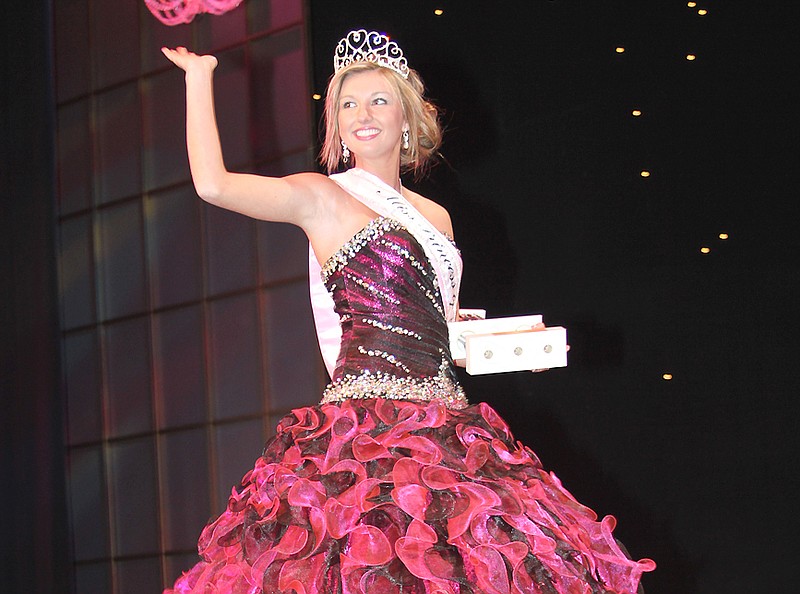 Audrey Langworthy of Fulton accepts the National Miss Princess of America title on March 2 in Branson. Langworthy, a junior at North Callaway High School, also won Miss Photogenic and was first runner up for talent and casual wear.