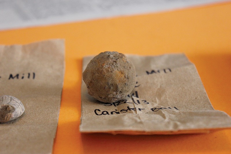 This canister ball uncovered at the Battle of Moore's Mill is an example of a popular anti-personnel amunition fired from cannons in the Civil War. Canister shot fired several small metal balls, effectively turning a cannon into a large shotgun.
