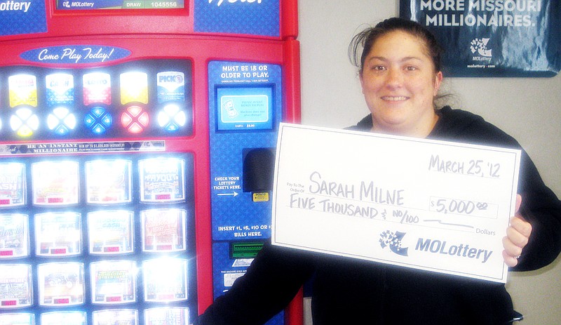 Sarah Milne of Auxvasse and her husband James won $5,000 playing a  Missouri Lottery scratchers game at the Fast Lane McStop in Kingdom City. 