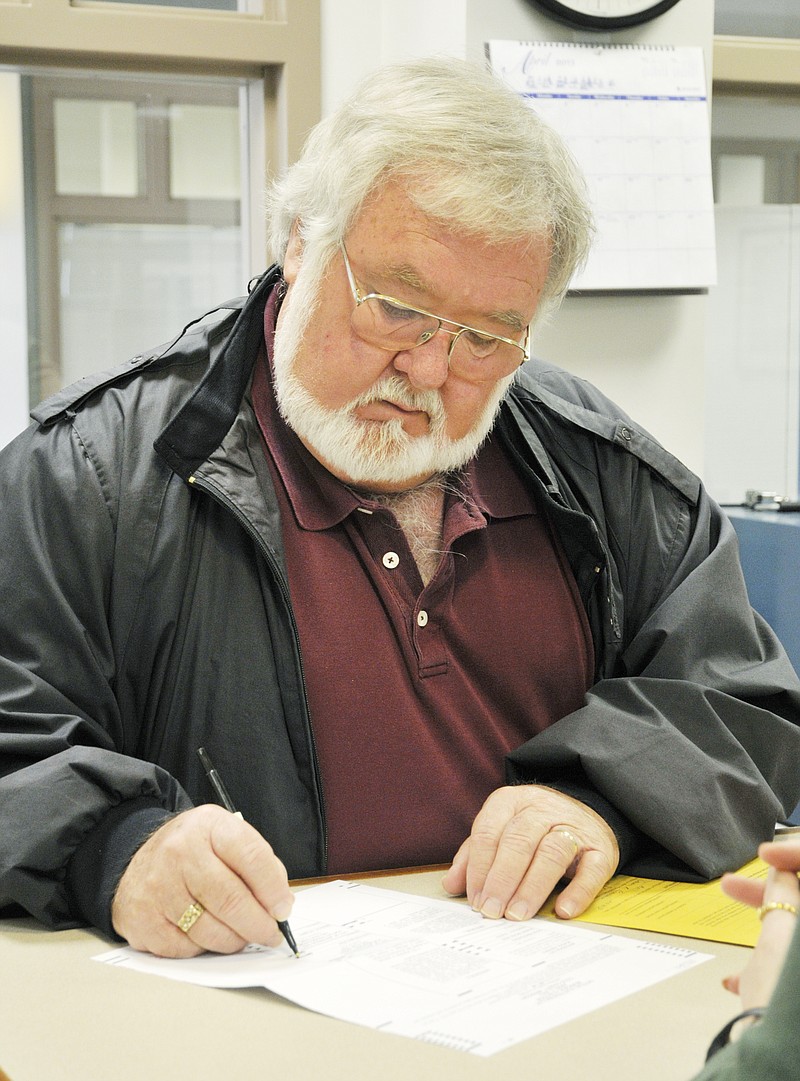 Don Scheppers visited the County Clerk's office Monday to vote absentee ballot for Tuesday's election.