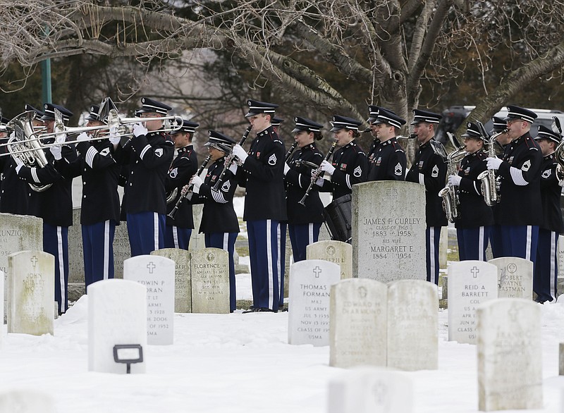 The U.S. Military Academy Band performs during a burial service at the West Point Cemetery on March 22 in West Point, N.Y. The service was for Maj. Gen. Robert Strong and wife Virginia Strong. Graves of soldiers from every U.S. war make this small plot of the land the most hallowed ground on the nation's most venerable military academy. And after 196 years and more than 8,000 souls, it's close to full. 