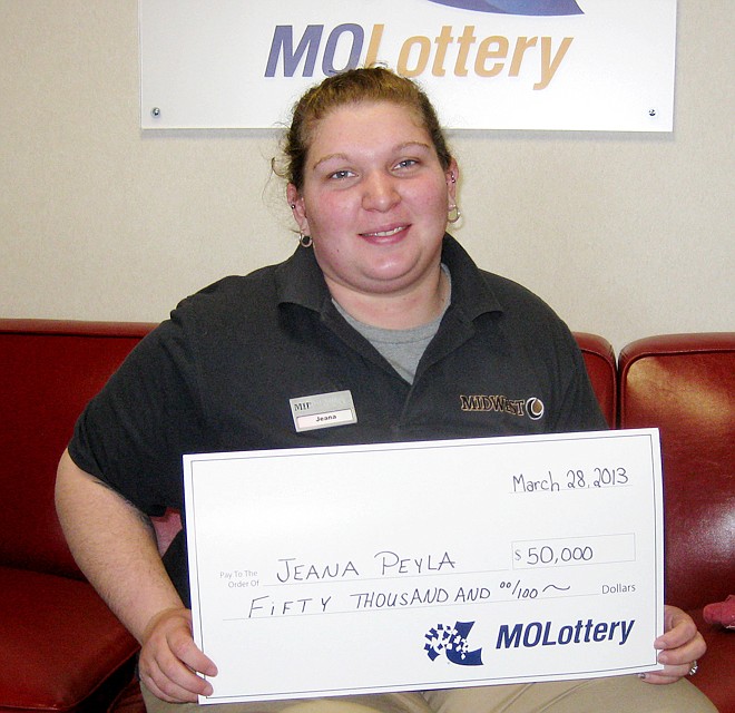 Jana Peyla of Fulton won $50,000 playing a Missouri Lottery scratchers game at the Midwest Petroleum convenience store where she works in Fulton.