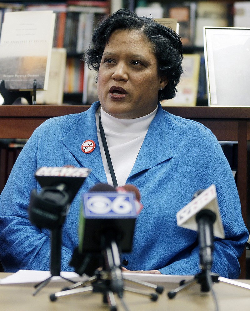 Albany Public Schools Superintendent Marguerite Vanden Wyngaard speaks Friday during a news conference in Albany, N.Y. about a Nazi-themed assignment given to students. Vanden Wyngaard said a high school English teacher could face disciplinary action.
