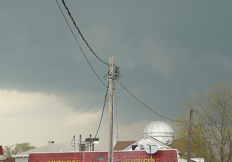 Clouds are gathering and tornado sirens are sounding in California at 5:30 p.m., Wednesday, April 17.