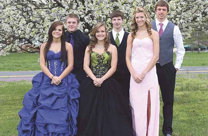 Blair Oaks celebrated prom with a theme of "A Midnight Masquerade" at Capital Ritz. The 2013 court was, front from left, Nicole Heckman, McKenzie Koelling, Michaella Forck, back from left, Eli Roberts, Austin Knaebel and Jacob Prenger. 