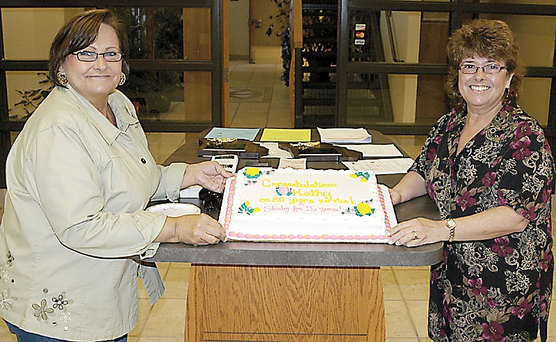 Two California City Hall employees were surprised Monday, May 6, with cake and breakfast for the occasion of their anniversaries of employment.