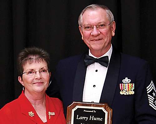 Larry Hume and his wife Theresa with the Shelby County, Texas, Chamber of Commerce 2013 Distinguished Service Award presented to Larry on April 11. 