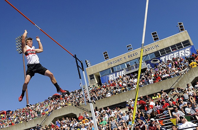 Jefferson City's Joey Burkett competes in the pole vault Friday at Dwight T. Reed Stadium.