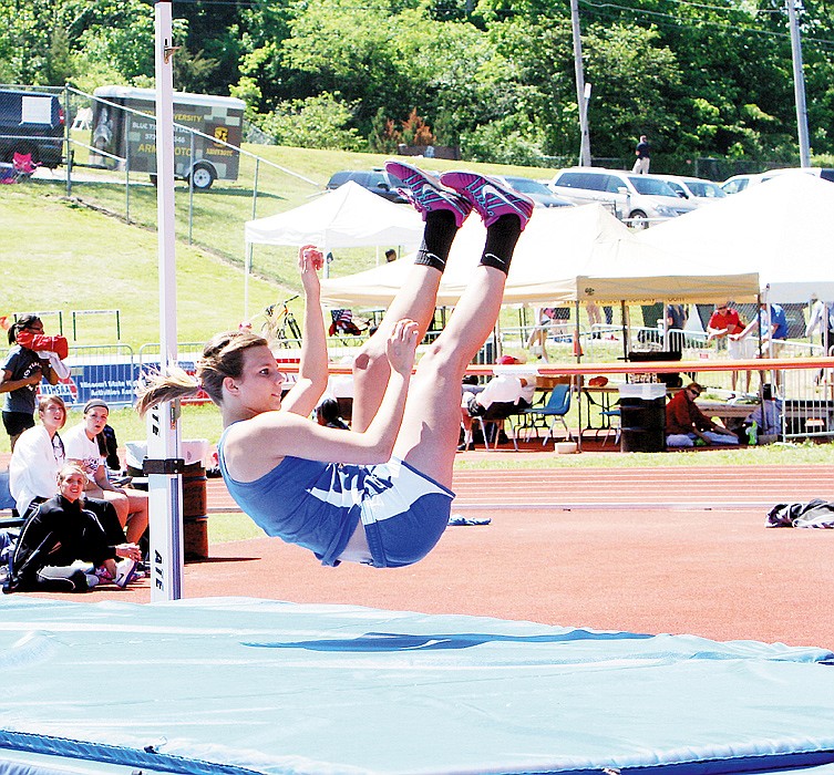 California junior Sydney Deeken clears the bar in the High Jump event Friday at the Class 3 State Track and Field Championships Friday at Dwight T. Reed Stadium, Jefferson City.