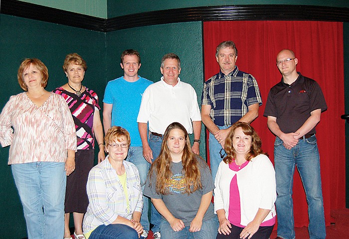Cast members are front row, left to right, Bev Greever, Barb Whittle and Ruby Hibdon, back row, Darles Vernon-Walters, Beth Jungmeyer, Nathaniel Donley, Dennis Donley, Jeff Shackleford and Jeremy Barnard. Desiree Wolford and Director Audie Cline were not present for the photo.