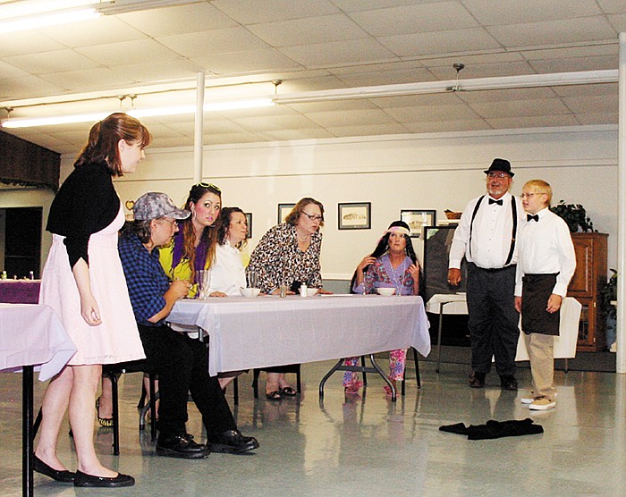 The American Cancer Society (ACS) Relay For Life of Moniteau County Survivor Dinner was held Monday night at the California Nutrition Center to honor cancer survivors and their caregivers. Entertainment for the evening included the murder mystery dinner theater "Cafe Murder," above. (Actors were: Roxanne Griggs, Melissa Vernon, Charlie Roll, Heather Borghardt, Dawson Shackleford, Cathy Westergaard, Becca Barnard, Kellie Green and Katie Broadway.) Borghardt also presented a three-song medley. ACS Community Manager Darcy Crane said approximately 90 attended the event, which included 40 cancer survivors and their caregivers. The 13th Annual Relay for Life will get underway at 6 p.m. Friday at the Moniteau County Fairgrounds.