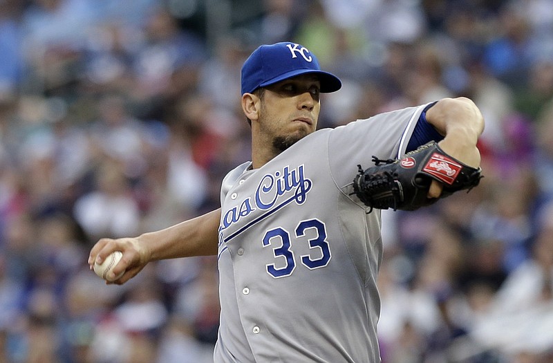 Royals starter James Shields works to the plate during Friday night's game against the Twins in Minneapolis.