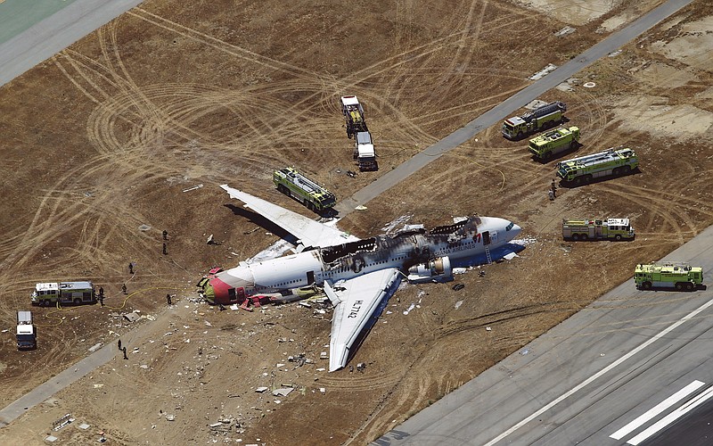 This aerial photo shows the wreckage of the Asiana Flight 214 airplane after it crashed at the San Francisco International Airport on Saturday.