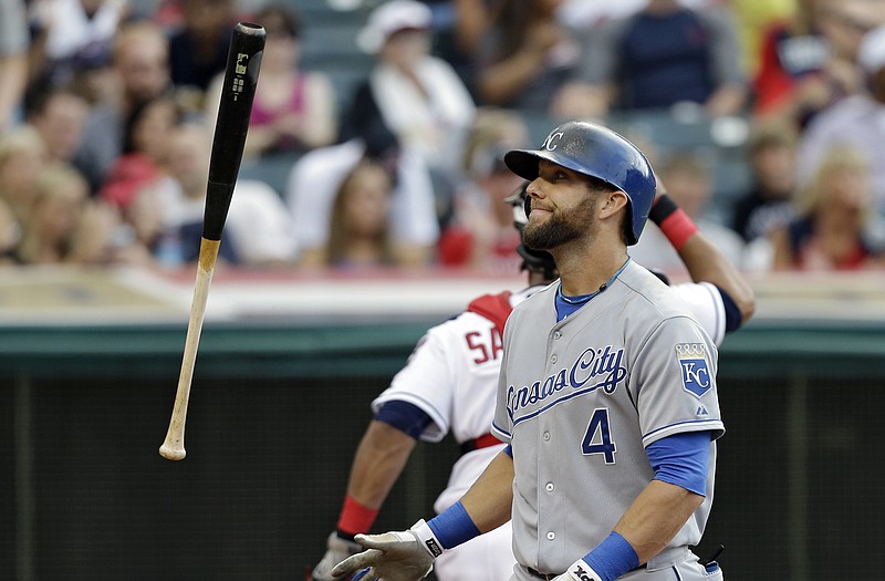 Alex Gordon of the Royals flips his bat after striking out against Indians starting pitcher Corey Kluber in the third inning of Friday's game in Cleveland.