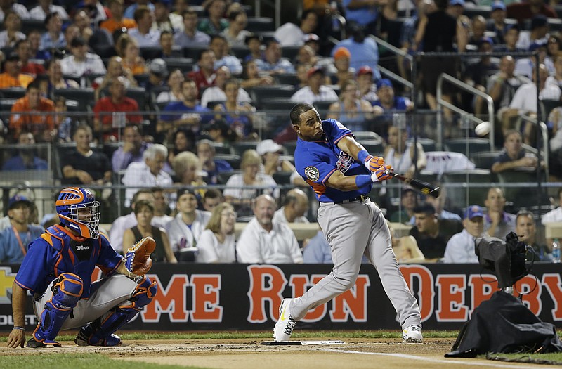 Yoenis Cespedes of the Oakland Athletics hits a home run during Monday's Home Run Derby at Citi Field in New York. Cespedes won the event.