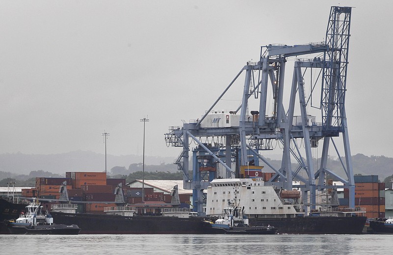 The North Korean-flagged cargo ship Chong Chon Gang sits docked Tuesday at the Manzanillo International container terminal on the coast of Colon City, Panama. Panama's president said the country has seized the ship, carrying what appeared to be ballistic missiles and other arms that had set sail from Cuba.