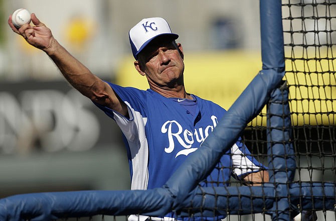 Royals hitting coach George Brett throws batting practice prior to Tuesday's game against the Orioles. Today marks the 30-year anniversary of the pine tar game against the Yankees.