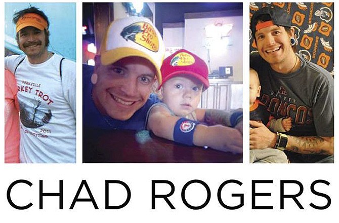 Several family photos of Chad Rogers were used as part of a handbill that searchers circulated after he went missing on July 22, 2013, in Liberty, Mo. His body was found on July 26.