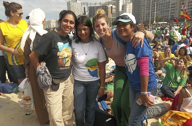 Celina Aur, second from right, closed out a yearlong mission in Brazil by attending World Youth Day.