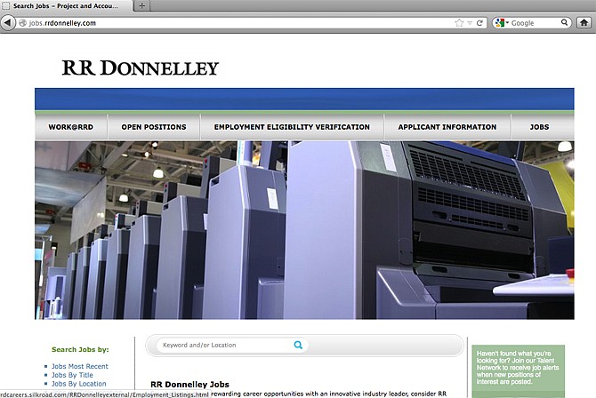 Any job listings for the Jefferson City RR Donnelley plant that appeared recently are no longer shown on the company's website (screenshot above) since the announcement that the company plans to close the facility by October 2013.