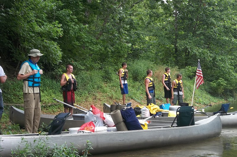 Troop 120 canoe down the Niangua River