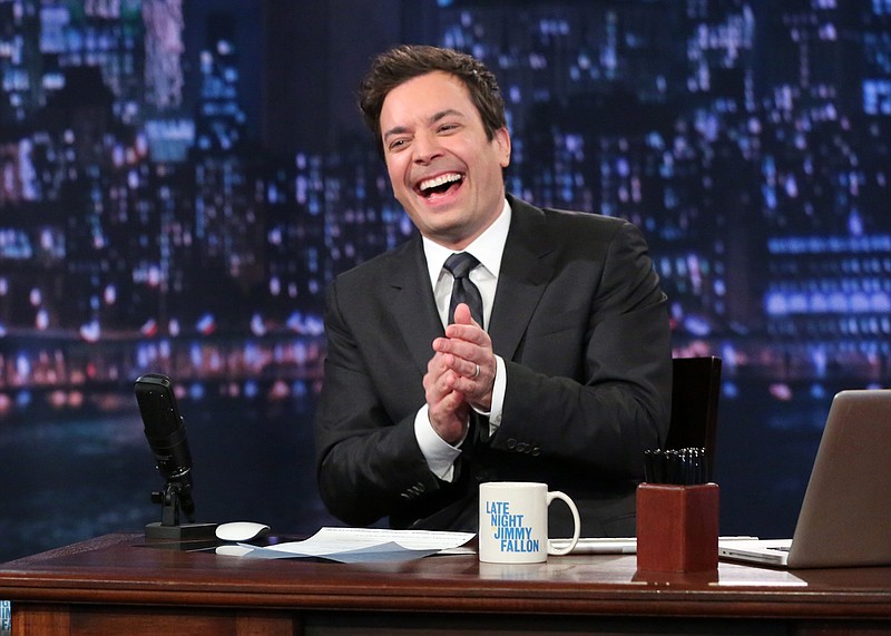 Jimmy Fallon hosts his show "Late Night with Jimmy Fallon" in New York. A study released Monday of gags made by late-night comics found Obama and Democrats provided the lion's share of punchlines during the first six months of the year.