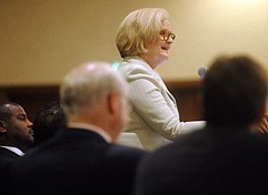 Sen. Claire McCaskill addresses the crowd while serving as the keynote speaker during the 50th annual Jefferson City branch of the NAACP Freedom Fund Dinner at the Capitol Plaza Hotel on Friday evening. 